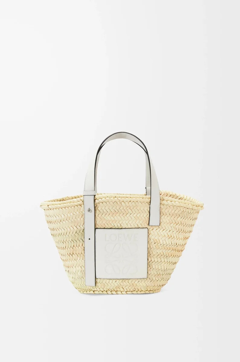 bolso cesta en hoja de palma y piel de becerro naturalblanco