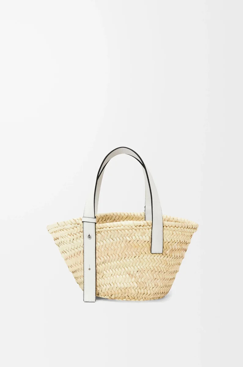 bolso cesta pequeño en hoja de palma y piel de becerro naturalblanco