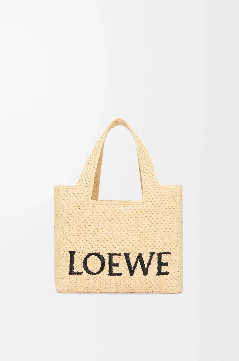 bolso tote pequeño loewe font en rafia natural