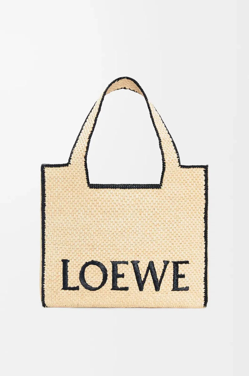 bolso tote grande loewe font en rafia natural