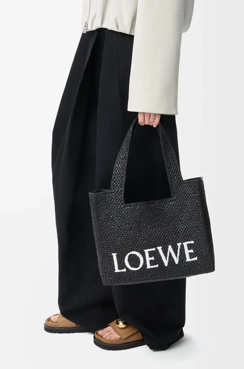 bolso tote mediano loewe font de rafia negro