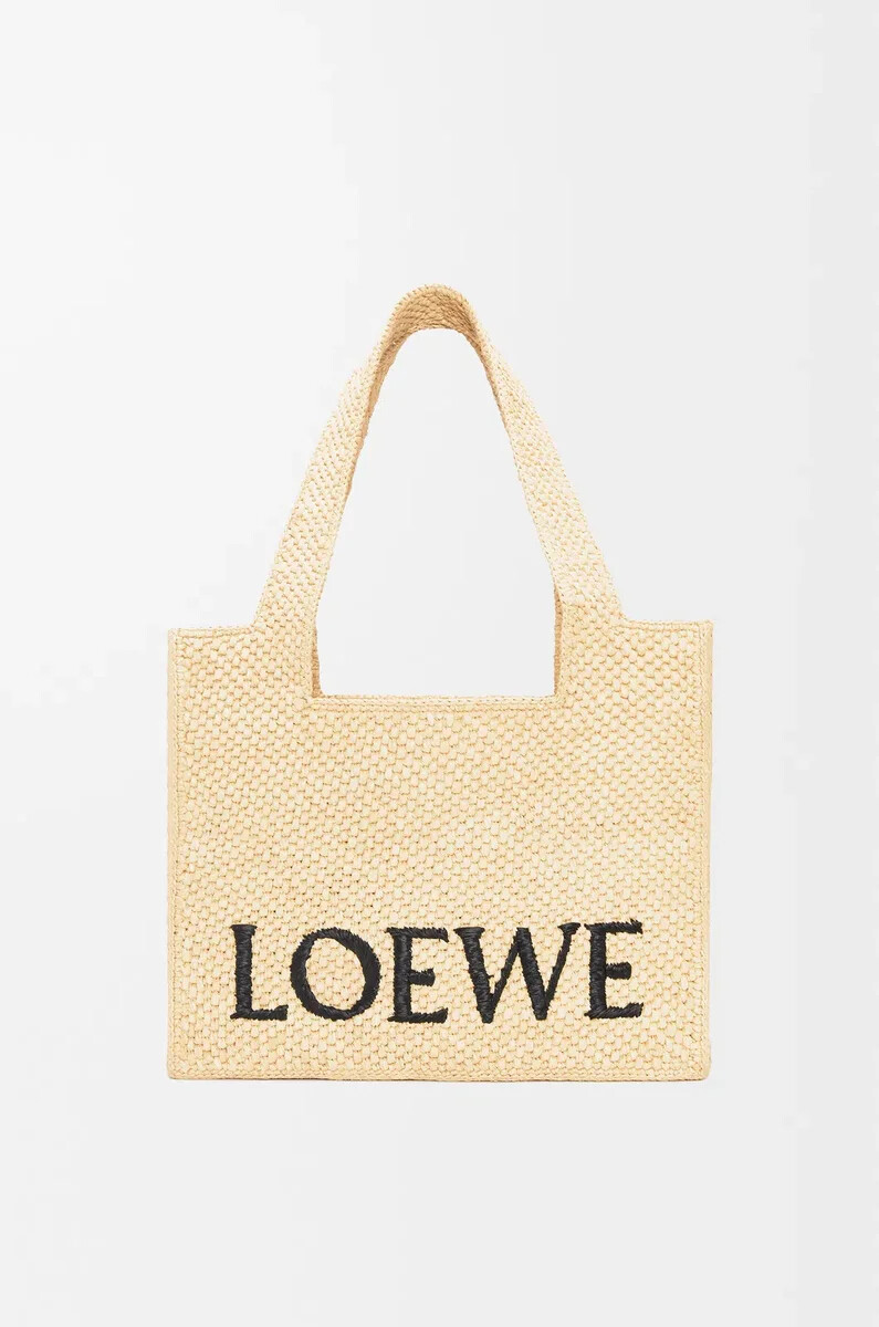 bolso tote mediano loewe font en rafia natural