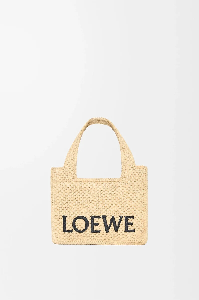 mini bolso tote loewe font en rafia natural