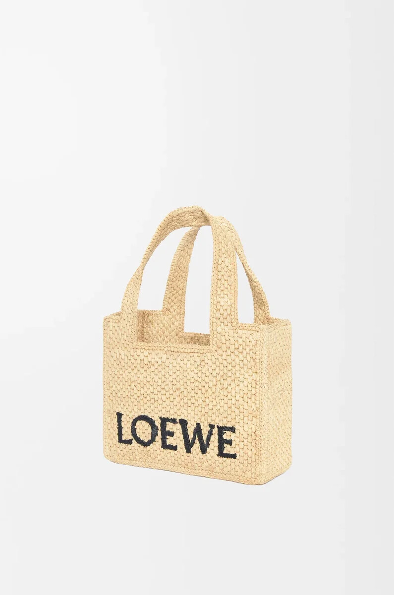 mini bolso tote loewe font en rafia natural