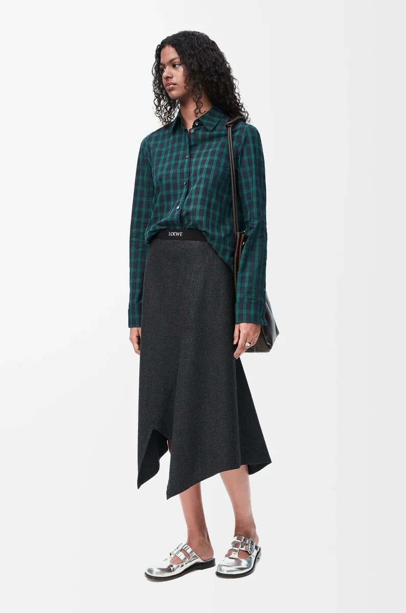 falda asimétrica de lana y cachemira charcoal melange