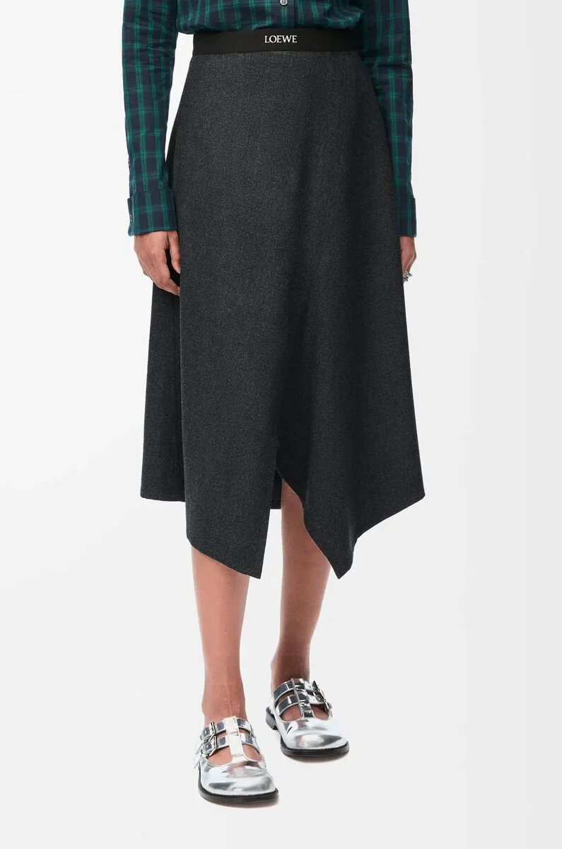 falda asimétrica de lana y cachemira charcoal melange