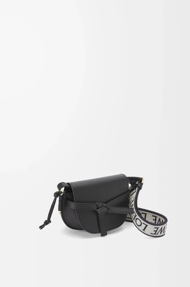 bolso mini gate dual en suave piel de becerro y jacquard negro