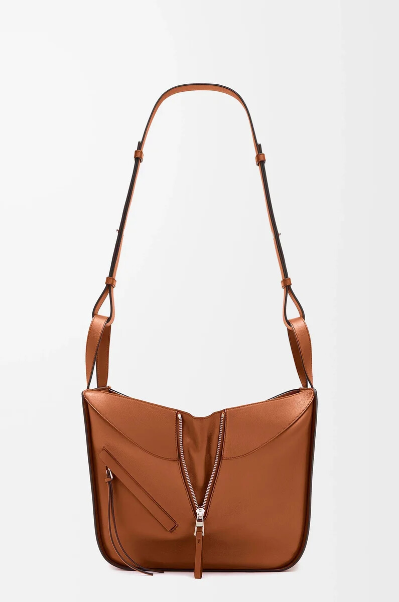 bolso hamaca pequeño en piel de becerro clásica color tostado