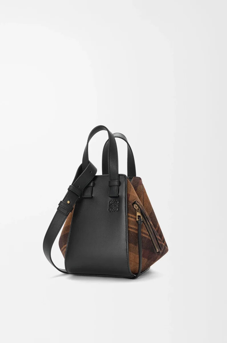 bolso hamaca compacto en ante y piel de becerro clásica color tostadonegro
