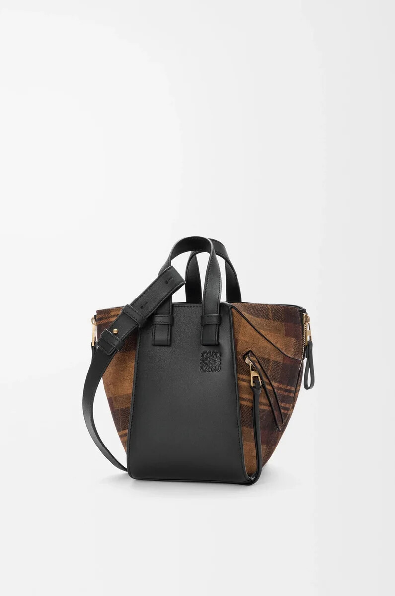 bolso hamaca compacto en ante y piel de becerro clásica color tostadonegro
