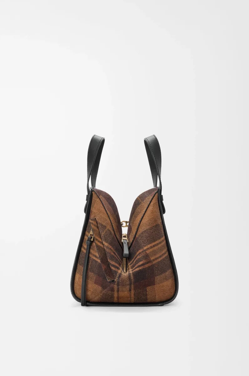 bolso hamaca compacto en ante y piel de becerro clásica color tostadonegro