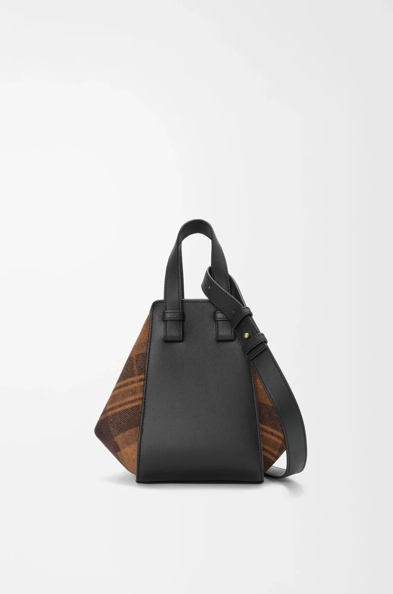 bolso hamaca compacto en ante y piel de becerro clásica color tostadonegro