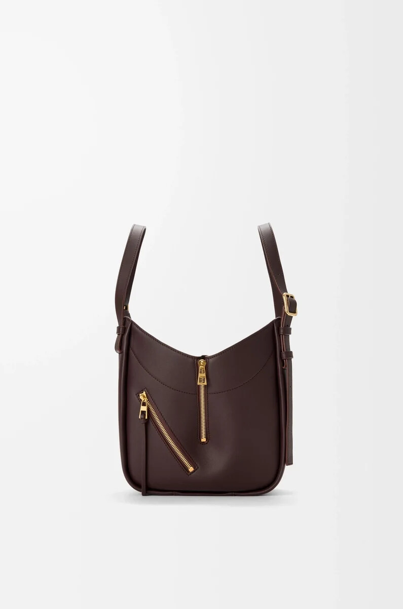 bolso hammock flip en piel de becerro clásica color castaño oscuro