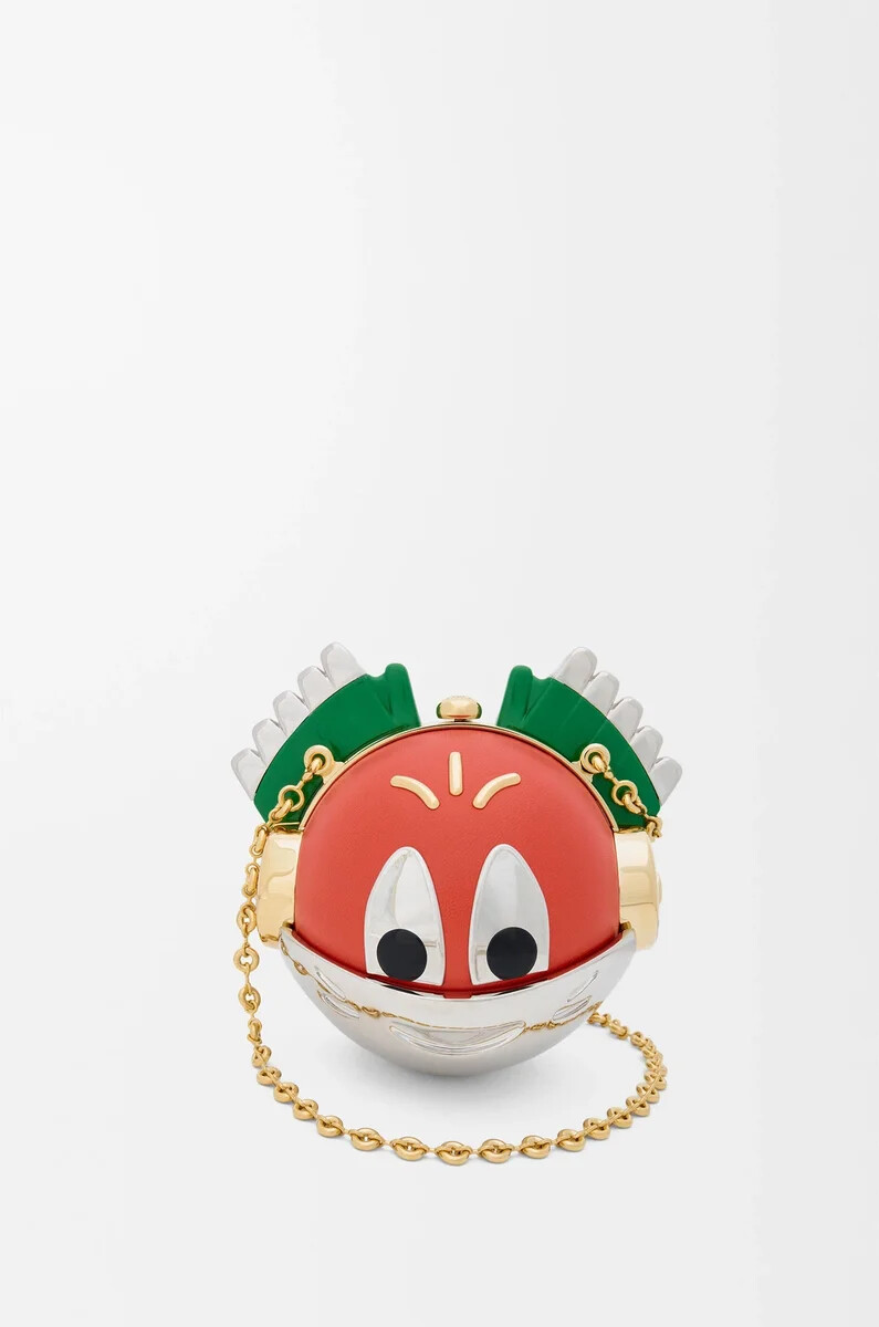 clutch knight cat en metal y piel de cordero napa color naranja amanecer