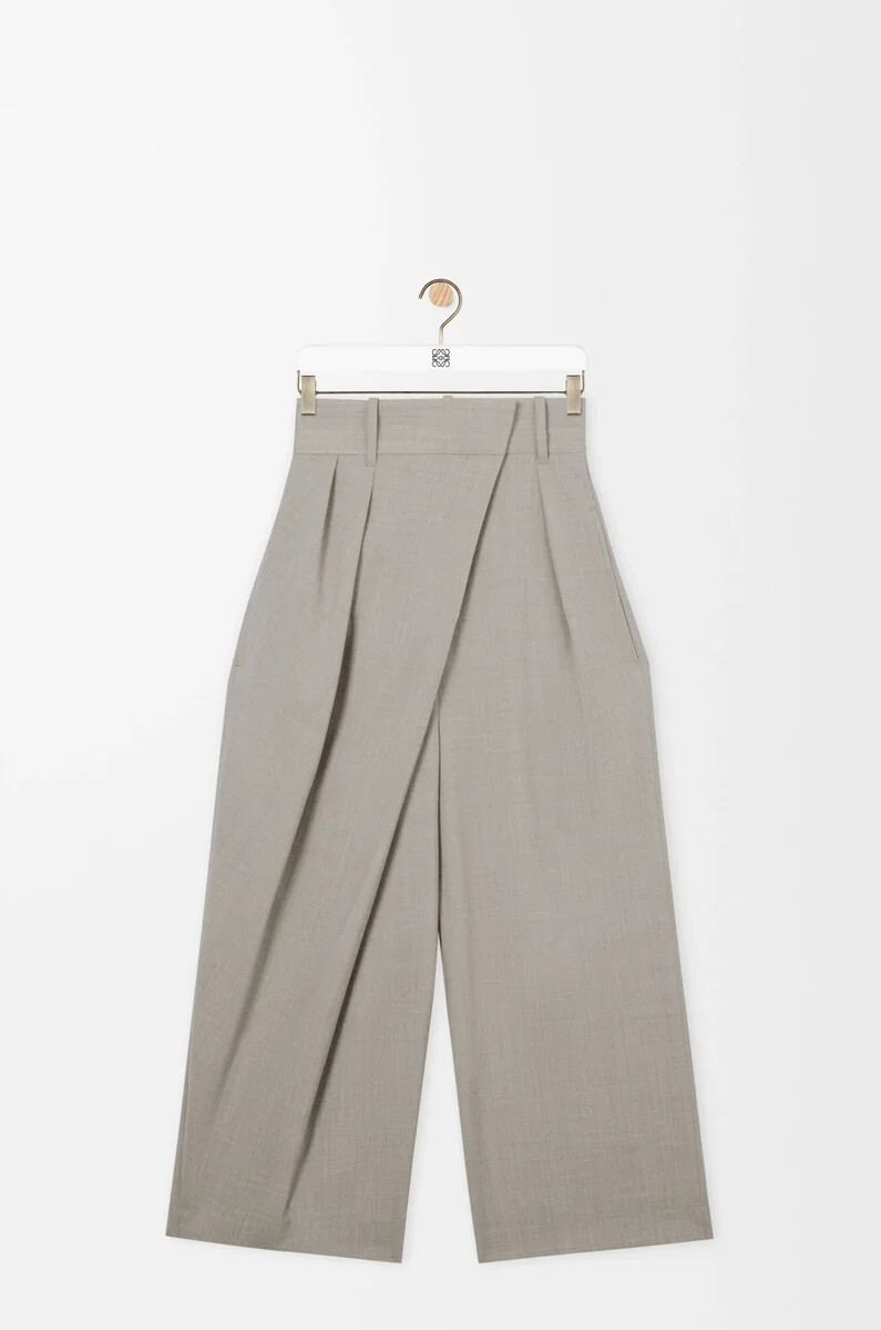 pantalón cruzado cropped de lana beige claro melange