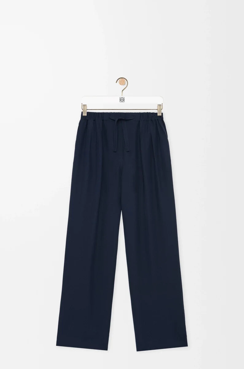 pantalón de pijama en seda azul marino