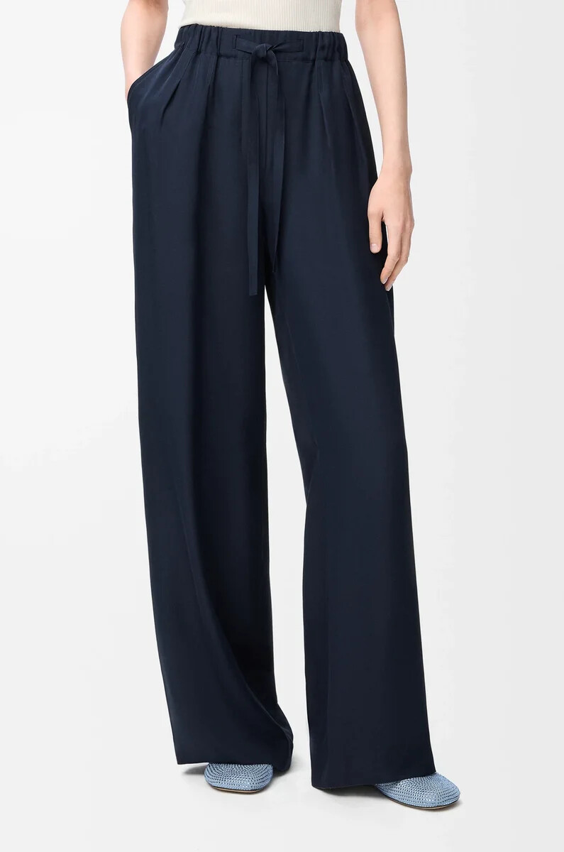 pantalón de pijama en seda azul marino
