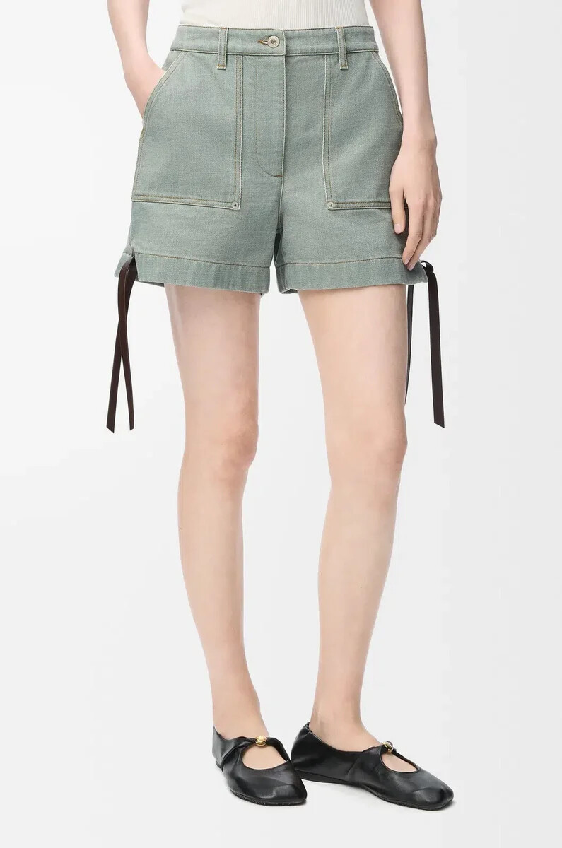 pantalones cortos de trabajo en denim verde caqui