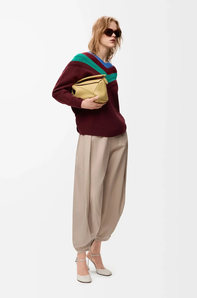 pantalón drapeado en algodón y seda beige
