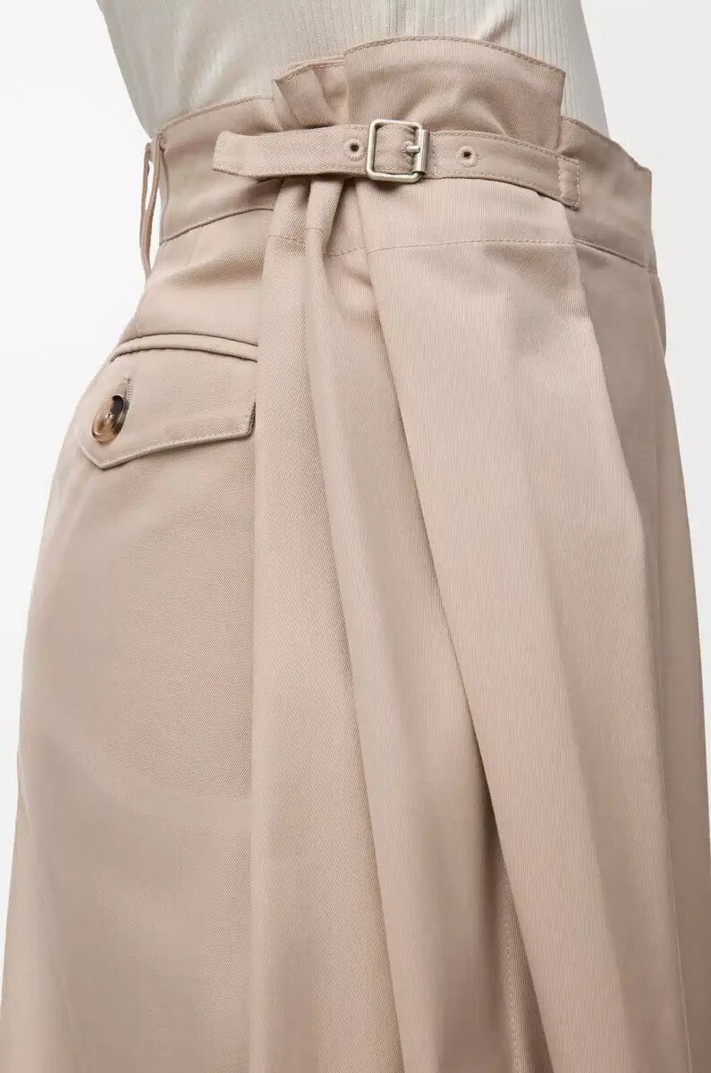 pantalón drapeado en algodón y seda beige
