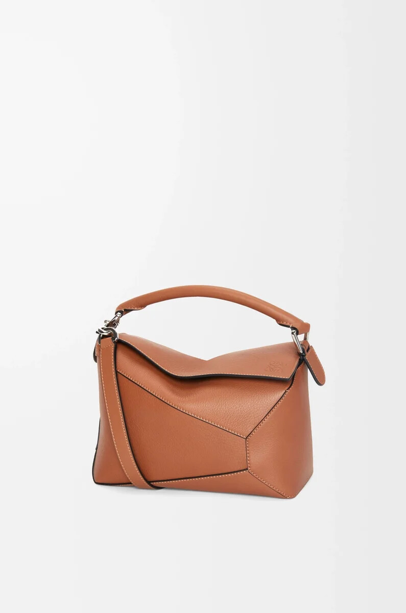 bolso pequeño puzzle edge en piel de becerro clásica color tostado