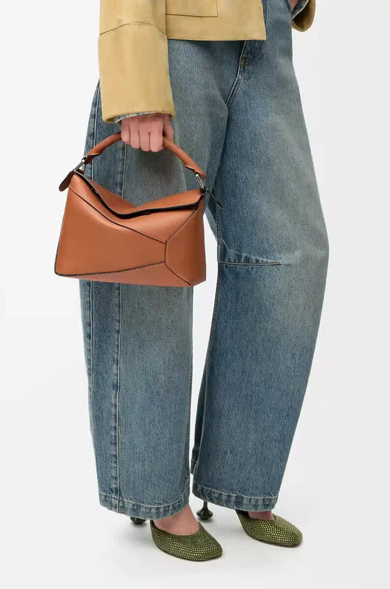 bolso pequeño puzzle edge en piel de becerro clásica color tostado