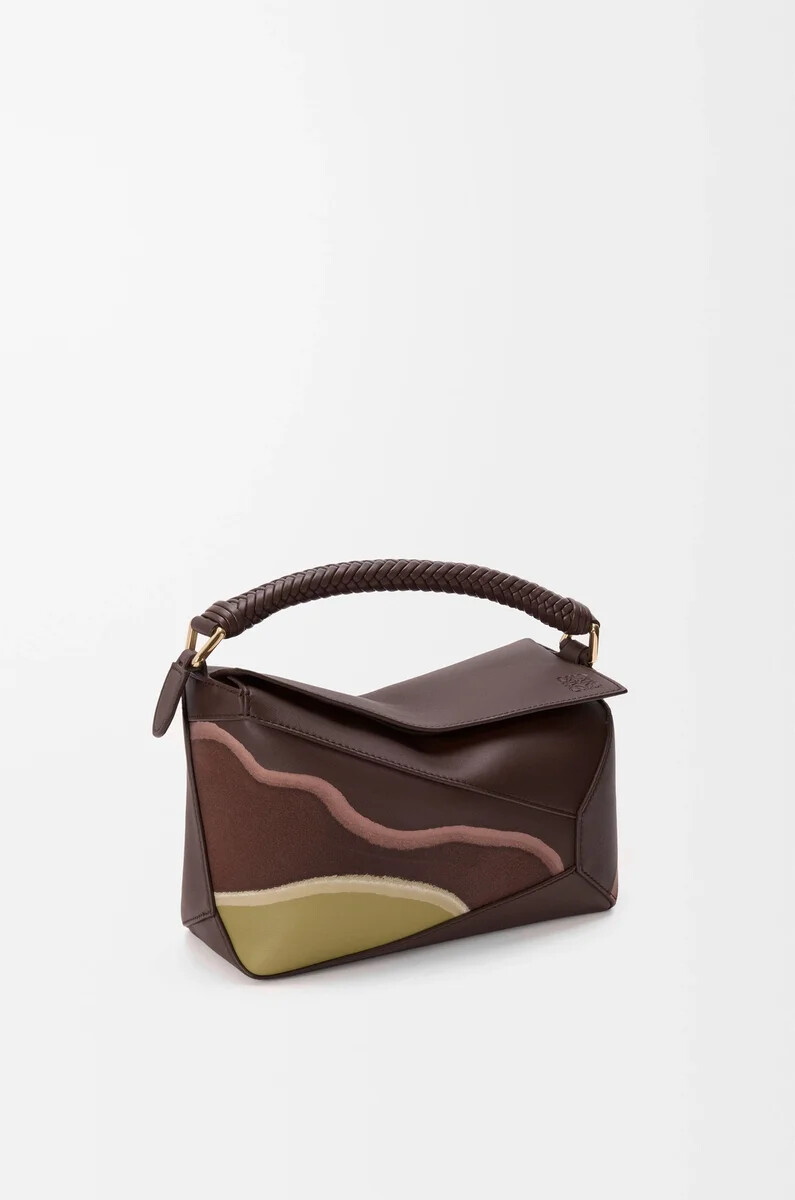 bolso pequeño puzzle edge landscape en piel de becerro napa color chocolatemusgo claro
