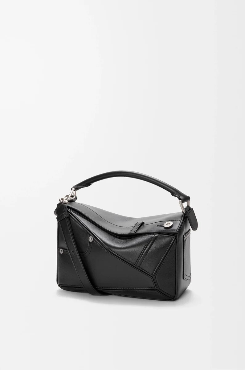 bolso panta puzzle pequeño en piel de becerro brillante negro