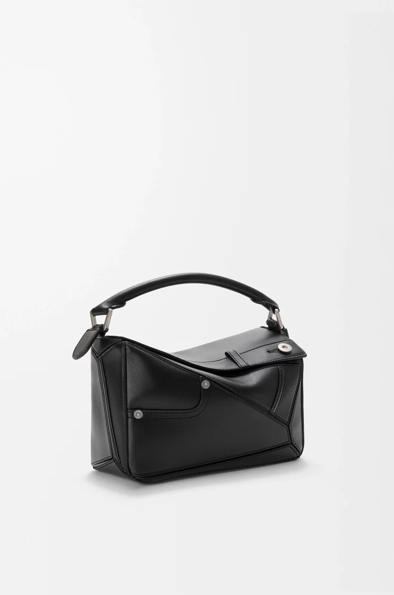 bolso panta puzzle pequeño en piel de becerro brillante negro