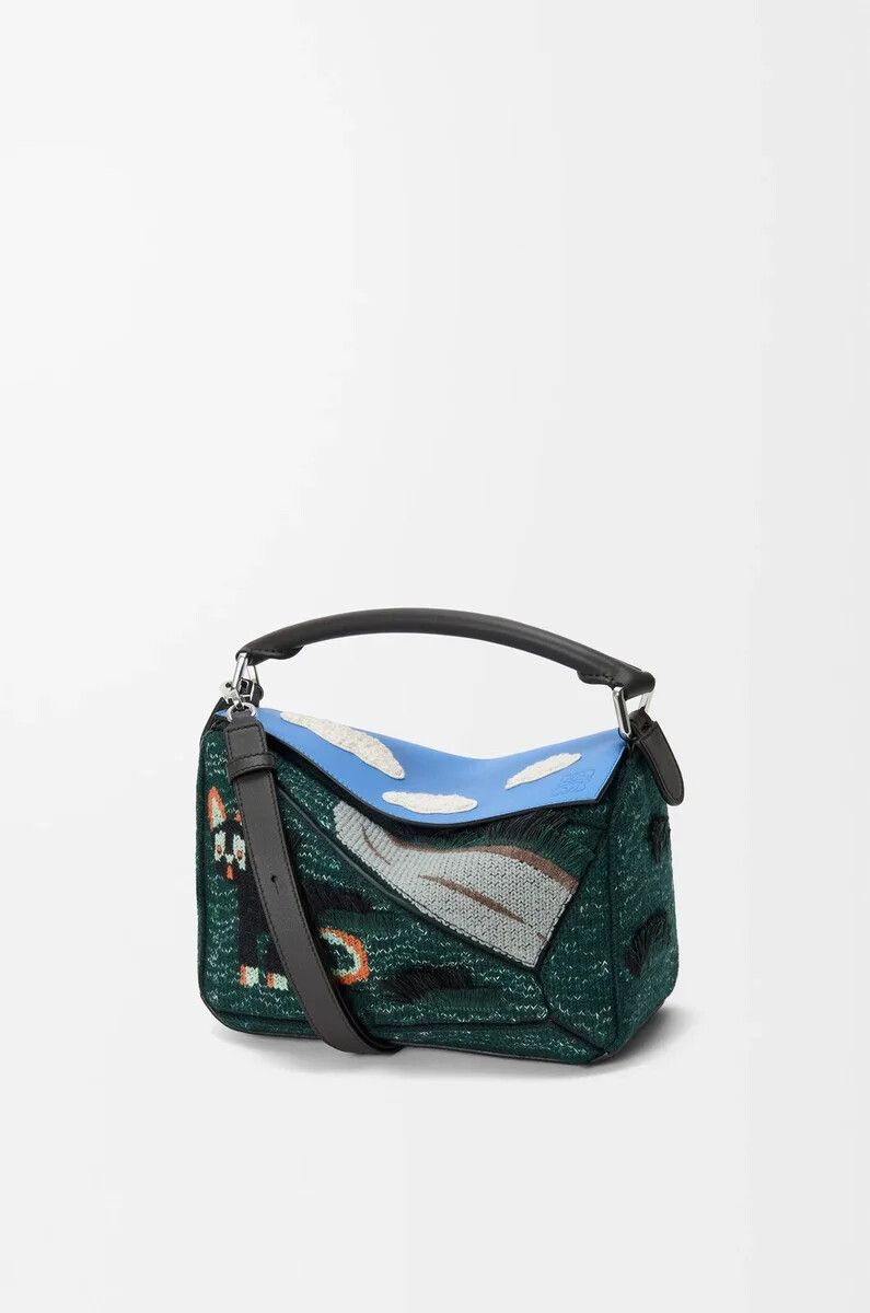 bolso puzzle pequeño gato futurista en punto bordado y piel de becerro clásica multicolor verde