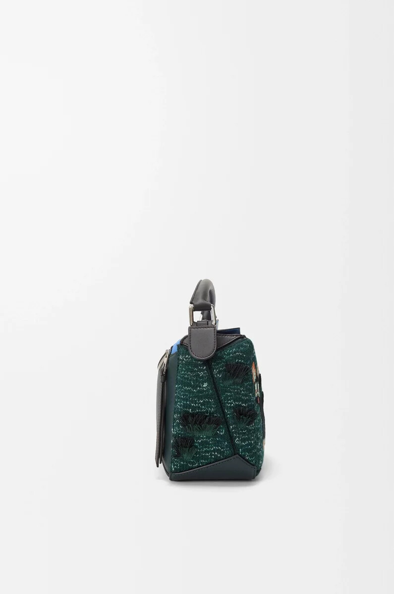 bolso puzzle pequeño gato futurista en punto bordado y piel de becerro clásica multicolor verde
