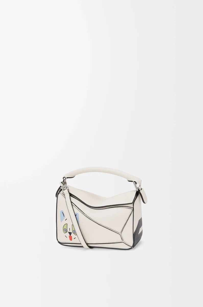 bolso mini puzzle futurist cat en piel de becerro clásica soft white