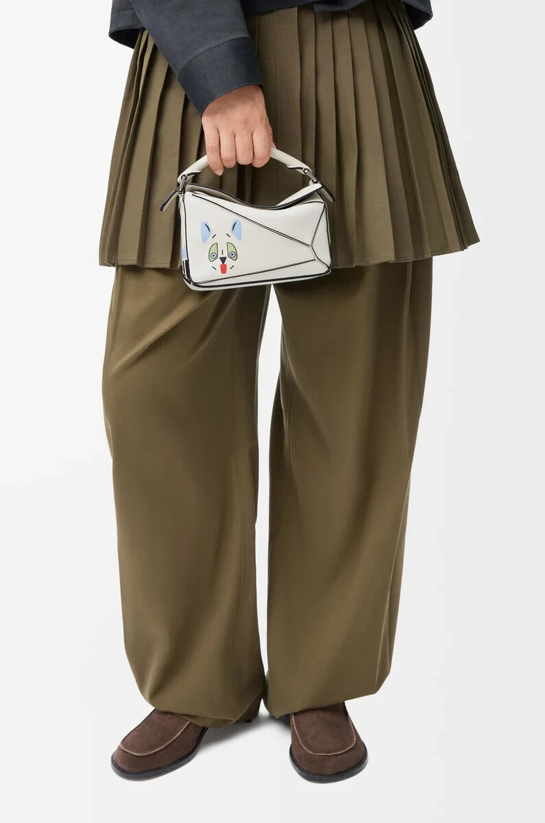 bolso mini puzzle futurist cat en piel de becerro clásica soft white