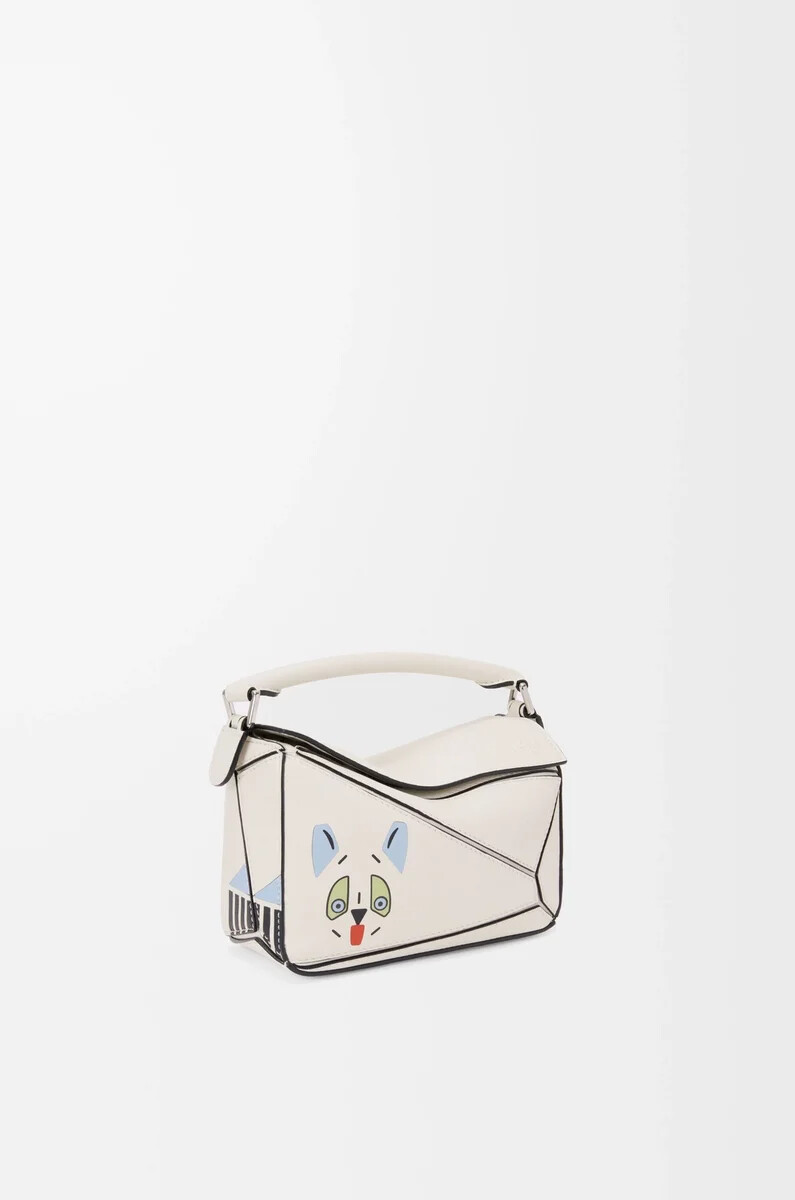 bolso mini puzzle futurist cat en piel de becerro clásica soft white