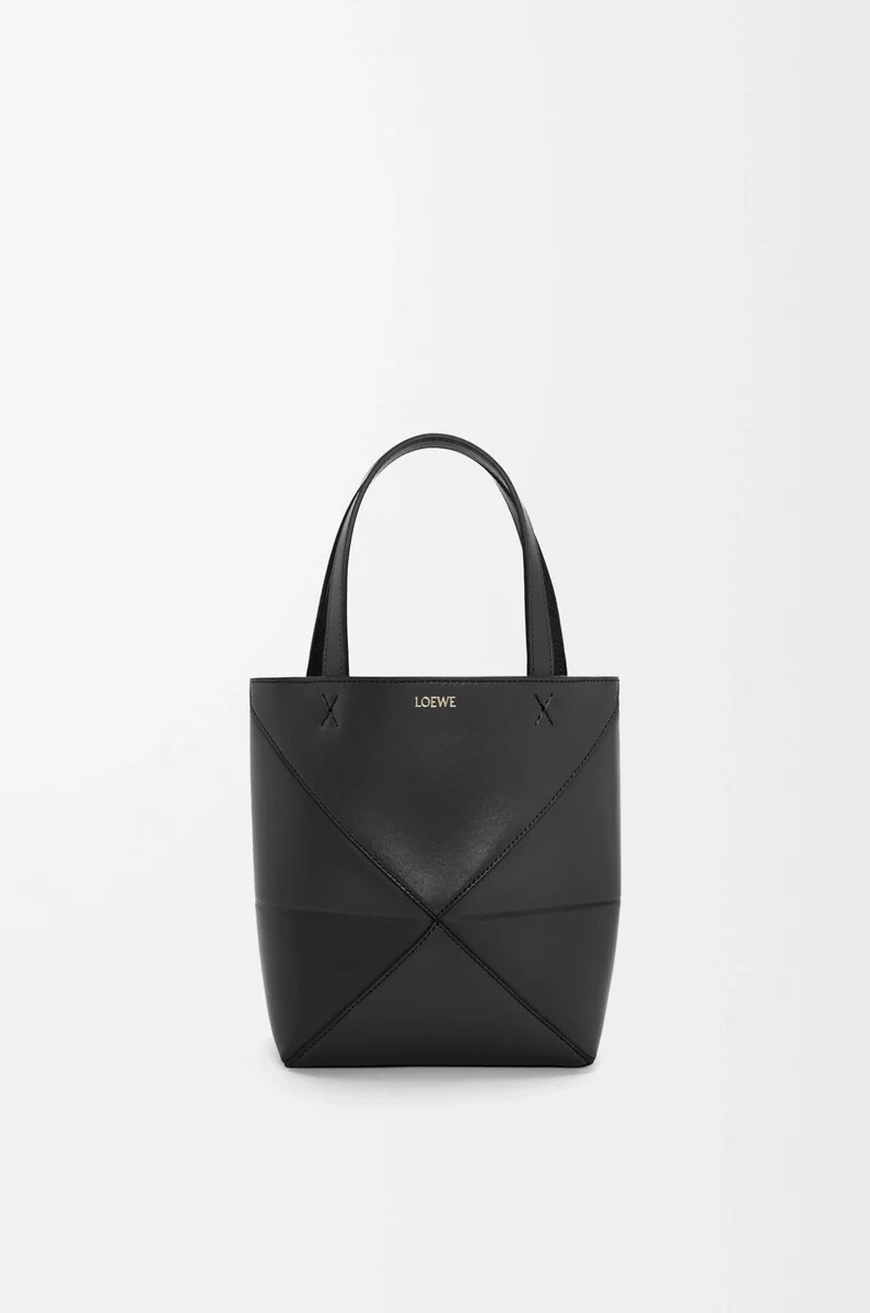 bolso tote mini puzzle fold en piel de becerro brillante negro