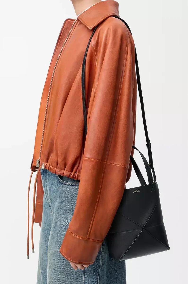bolso tote mini puzzle fold en piel de becerro brillante negro