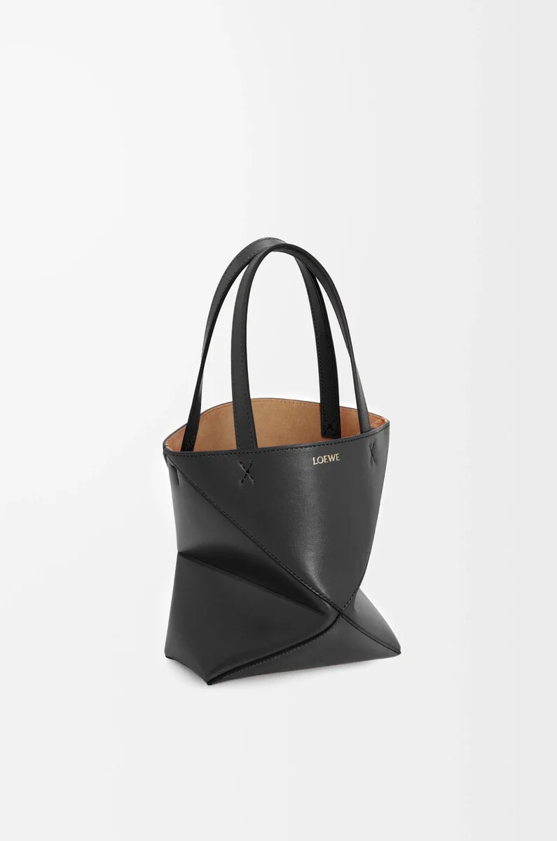 bolso tote mini puzzle fold en piel de becerro brillante negro