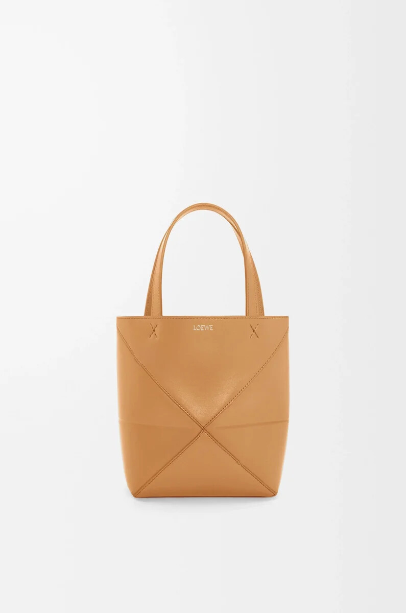 bolso tote mini puzzle fold en piel de becerro brillante warm desert