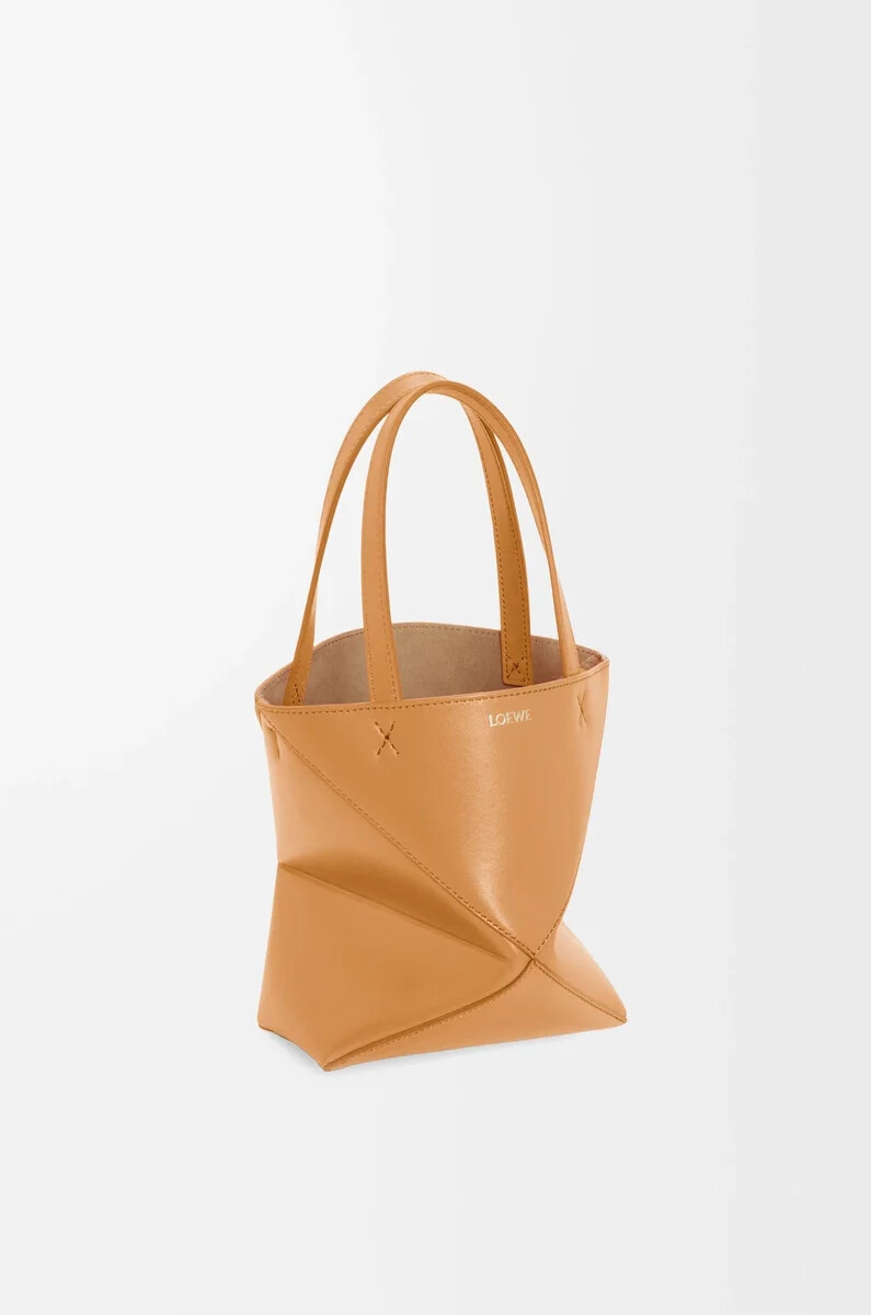 bolso tote mini puzzle fold en piel de becerro brillante warm desert