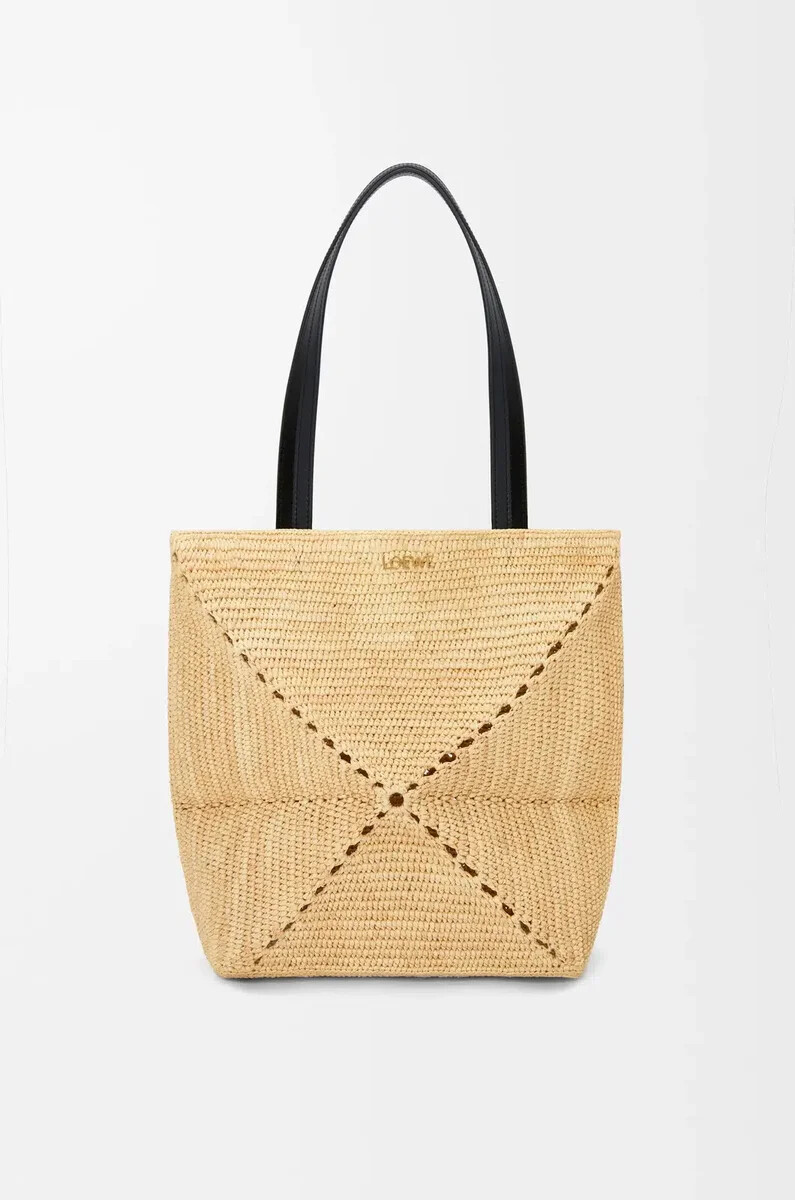 bolso tote mediano puzzle fold en rafia natural