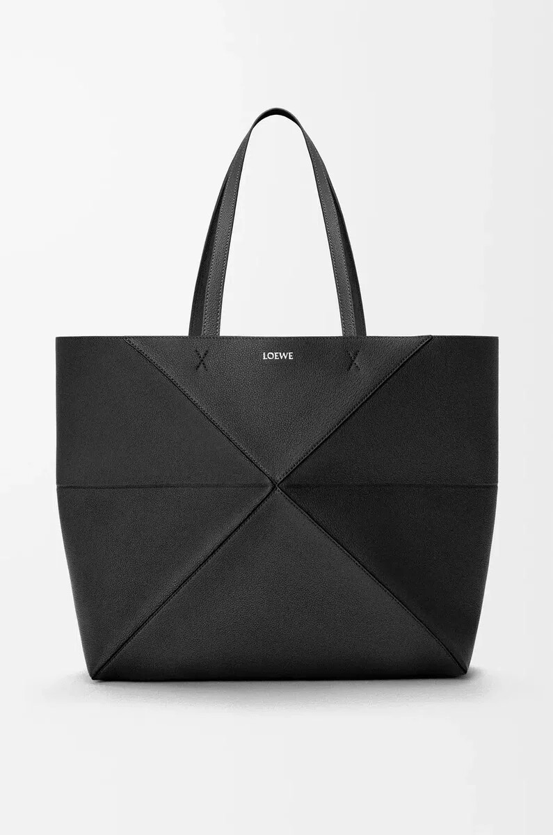 bolso grande plegable horizontal puzzle fold en piel de becerro granulada suave color negro
