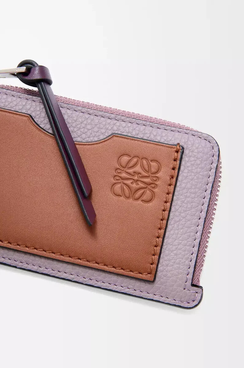 tarjetero para monedas en piel de becerro granulada suave color malva sucioardilla