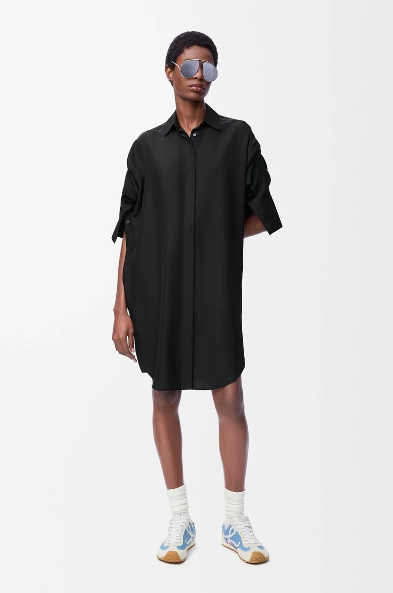 vestido camisero de seda negro