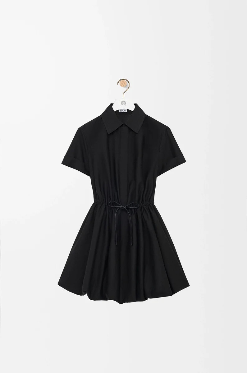 vestido de manga corta en algodón y seda negro