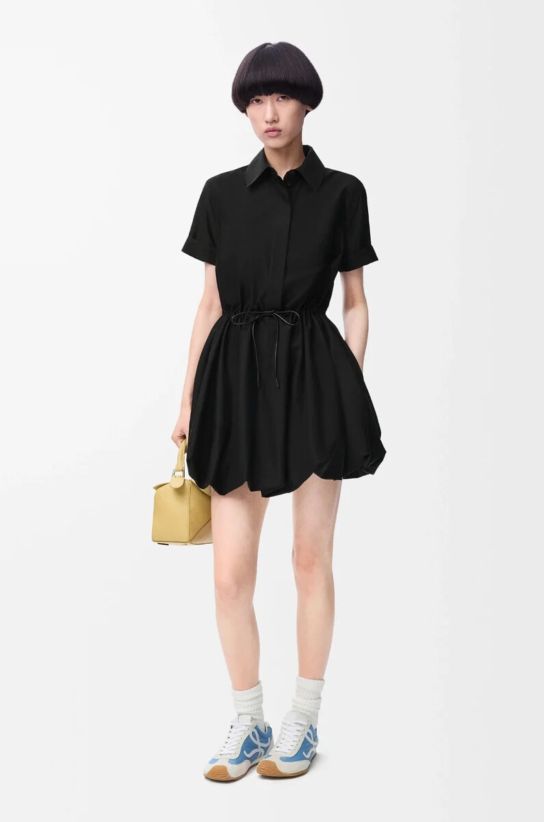 vestido de manga corta en algodón y seda negro