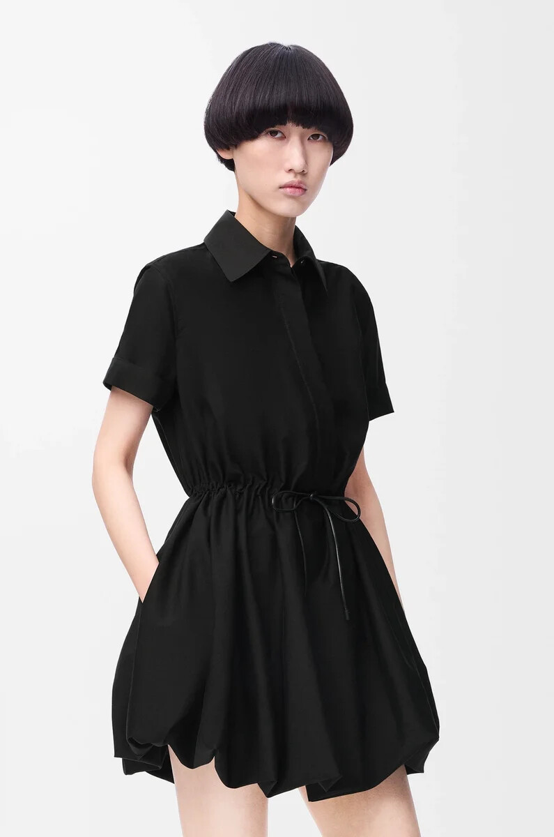 vestido de manga corta en algodón y seda negro