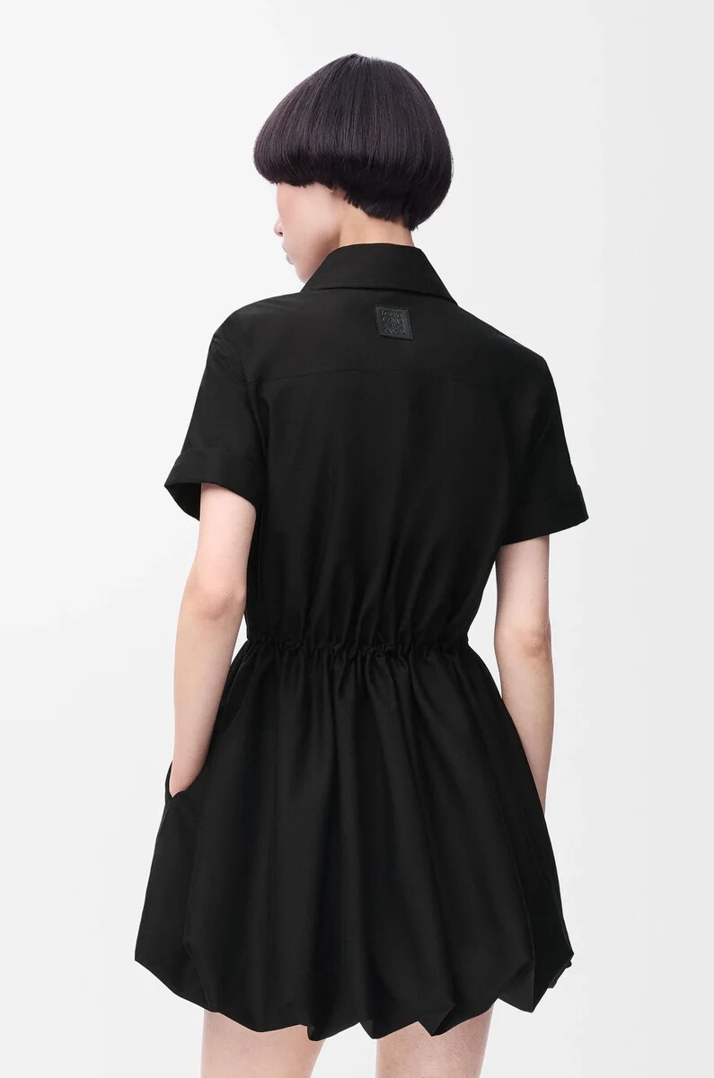 vestido de manga corta en algodón y seda negro
